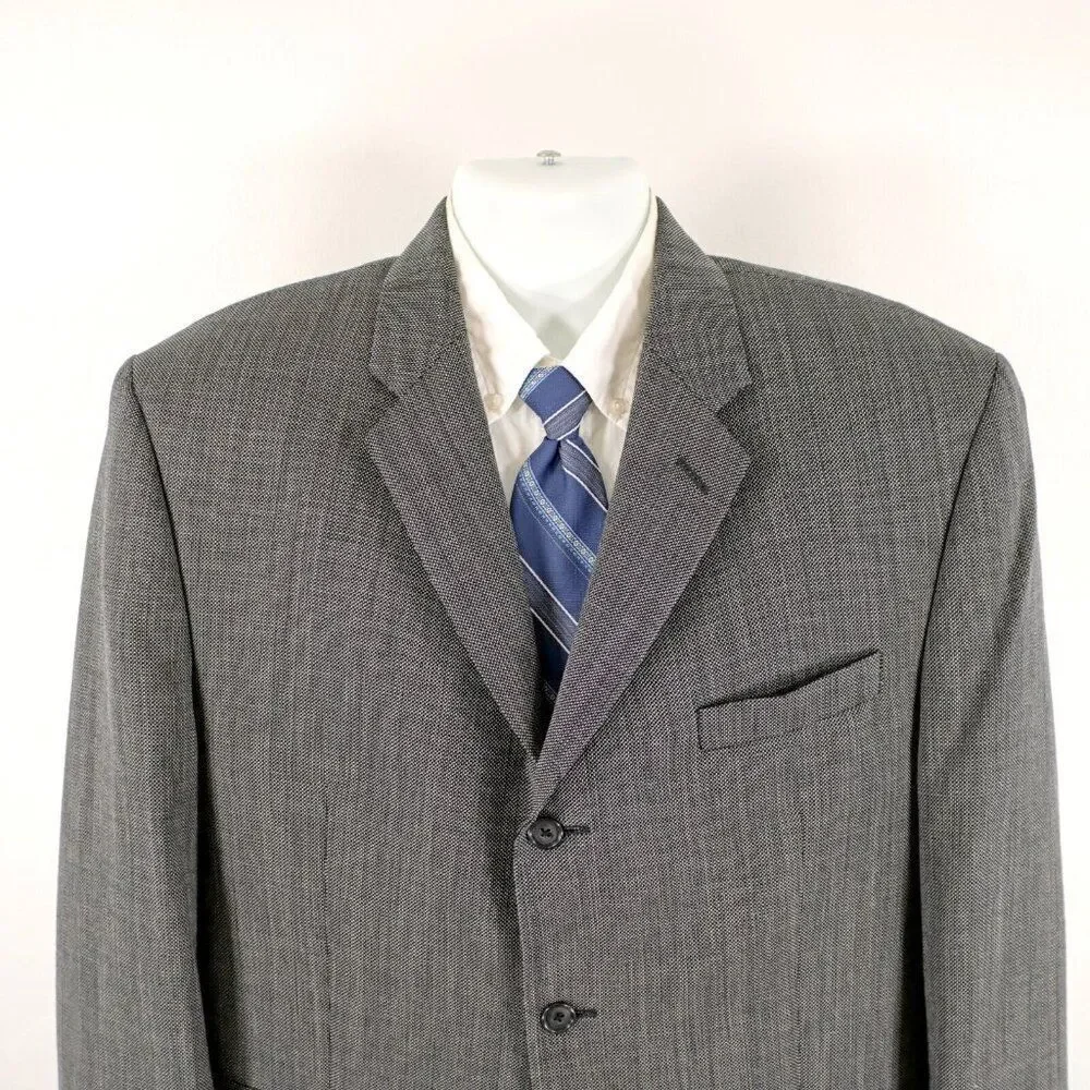 Calvin Klein Lord‎ & Taylor White Black Check Textured Wool 2 Button Blazer 44S